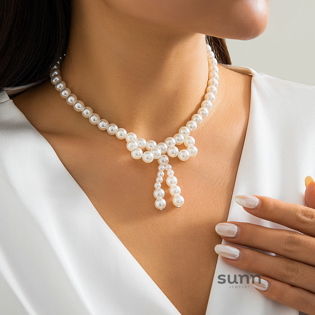 Renesmae Pearl Bow Choker [EBD6O098]