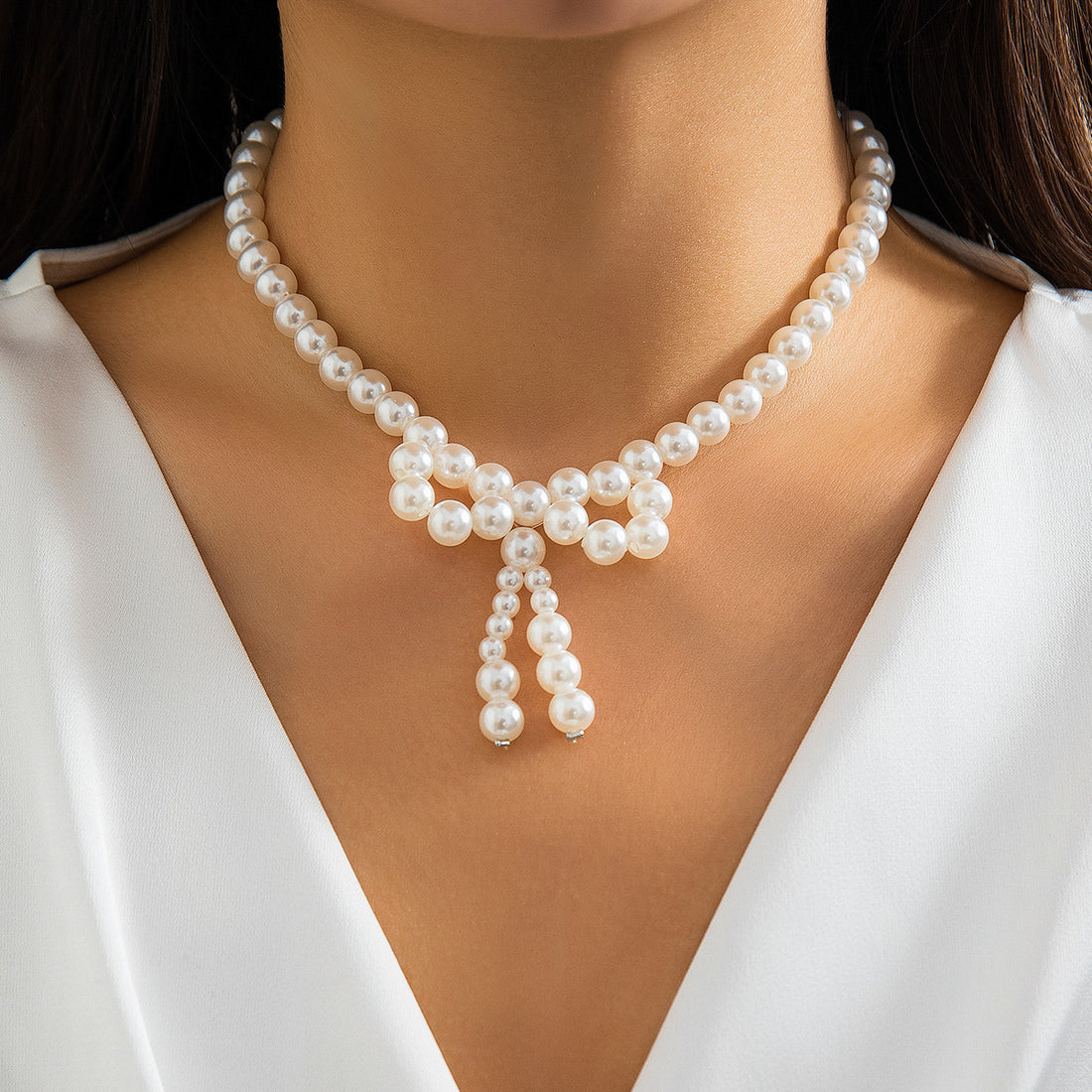 Renesmae Pearl Bow Choker [EBD6O098]