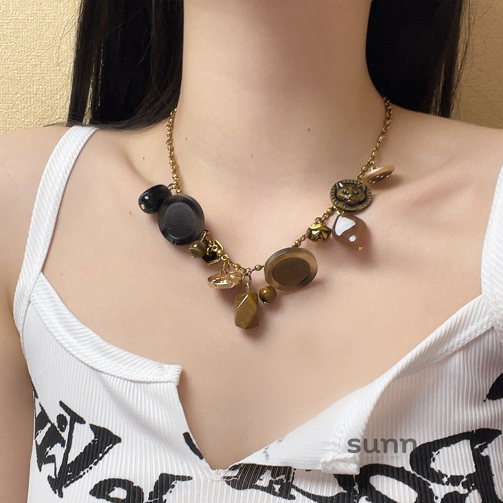 Reyah Tiger Eye Brass Necklace [U4480C80]