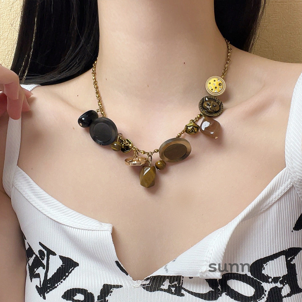 Reyah Tiger Eye Brass Necklace [JJBL5G0F]