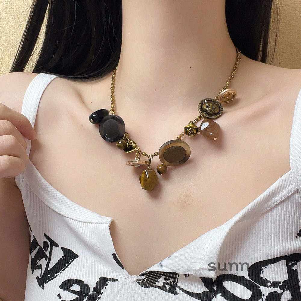 Reyah Tiger Eye Brass Necklace [UHMQNH93]