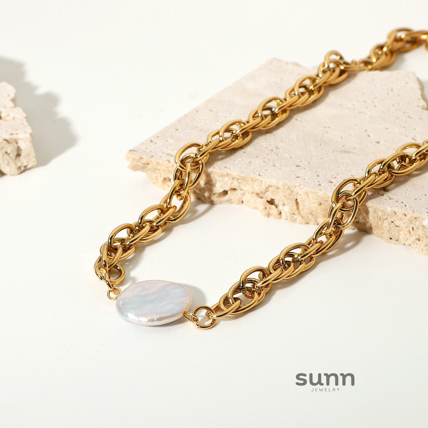 Reyna Layered Pearl Chain Necklace [6COTVXHB]