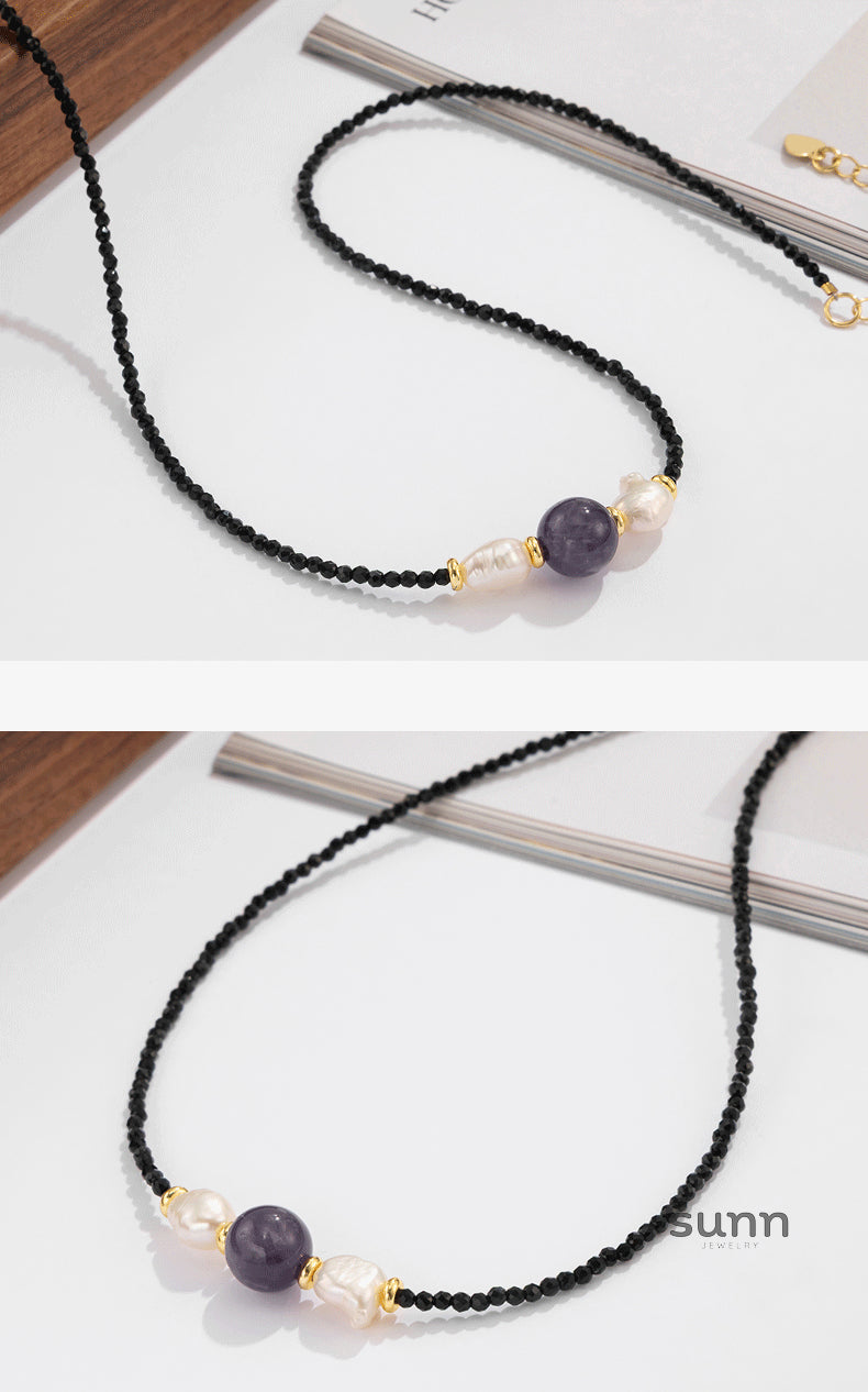 Rhian Baroque Pearl Amethyst Necklace [OAK98SVO]
