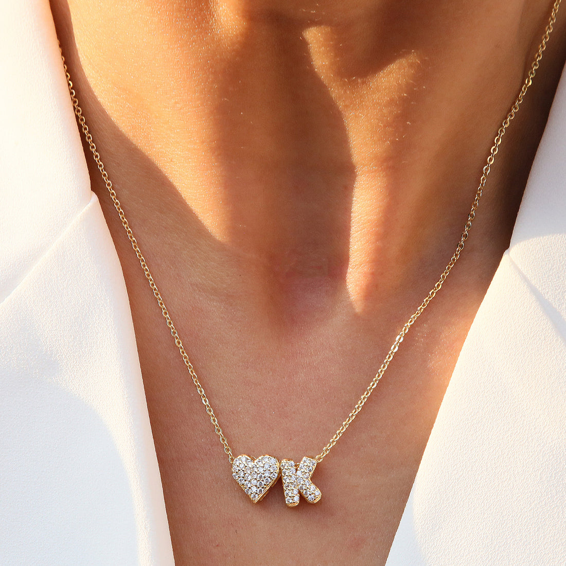 Riley Zircon Bubble Initial Necklace [07YV9R42]