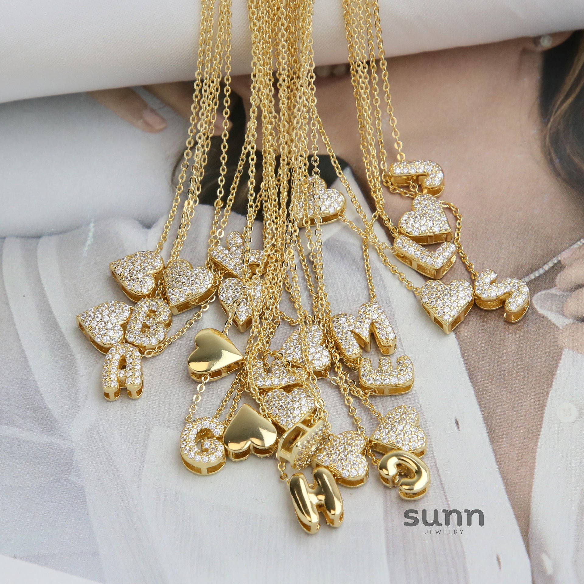 Riley Zircon Bubble Initial Necklace [SP5B565R]