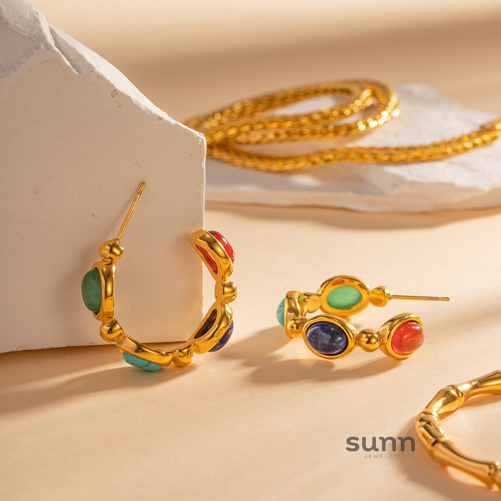 Rima Natural Stone C-Hoop Earrings [Z3V6X85D]