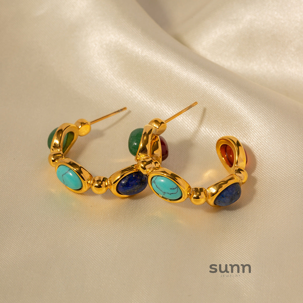 Rima Natural Stone C-Hoop Earrings [EDK7FFUP]