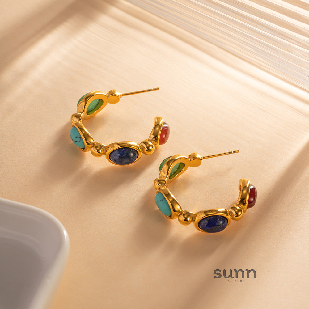 Rima Natural Stone C-Hoop Earrings [L36Z9DFJ]