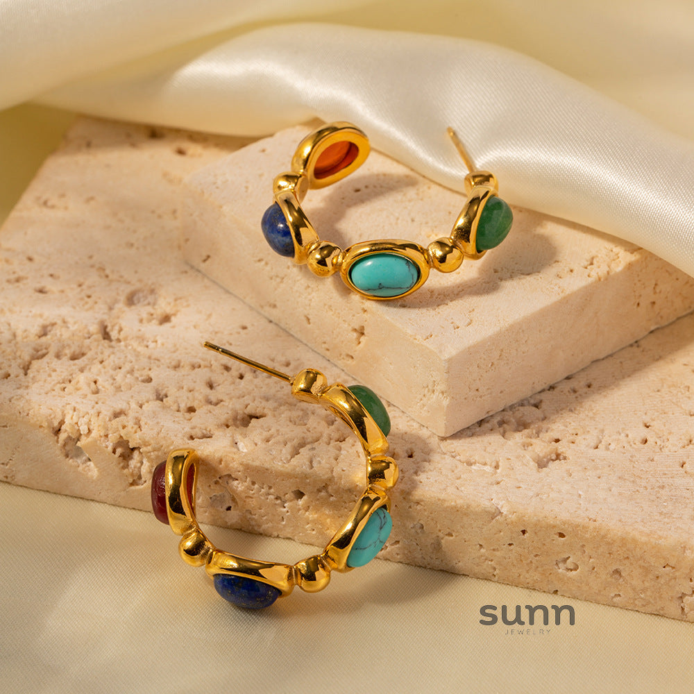 Rima Natural Stone C-Hoop Earrings [HFT07TAR]