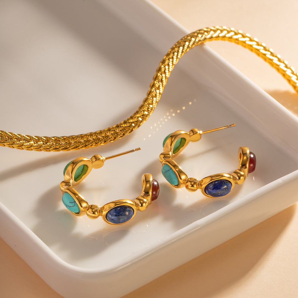Rima Natural Stone C-Hoop Earrings [L36Z9DFJ]