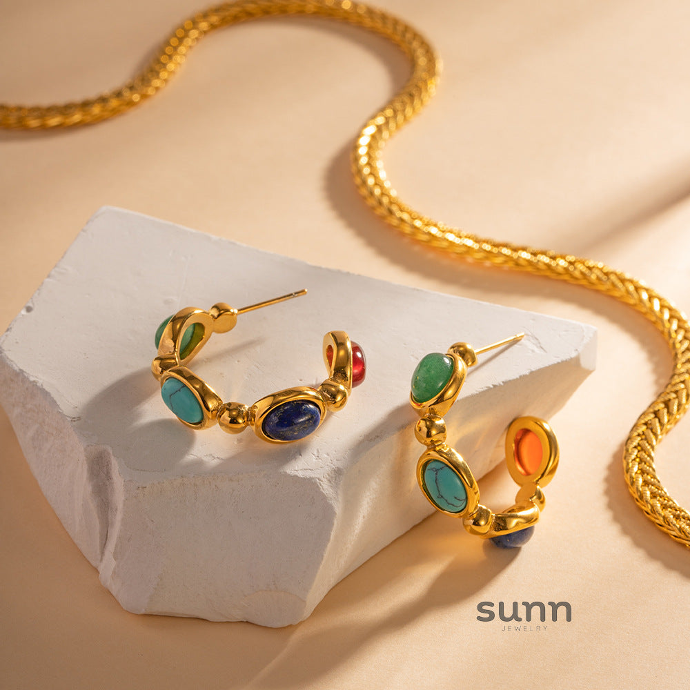 Rima Natural Stone C-Hoop Earrings [ZQV9FZO9]
