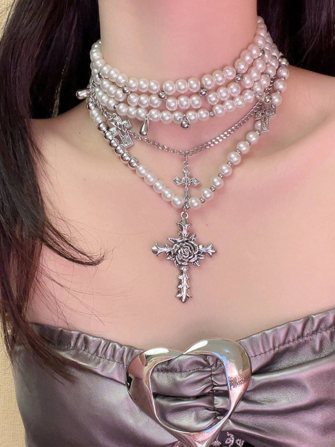 Rivkah Pearl Cross Layered Necklace [MLJTPQZS]