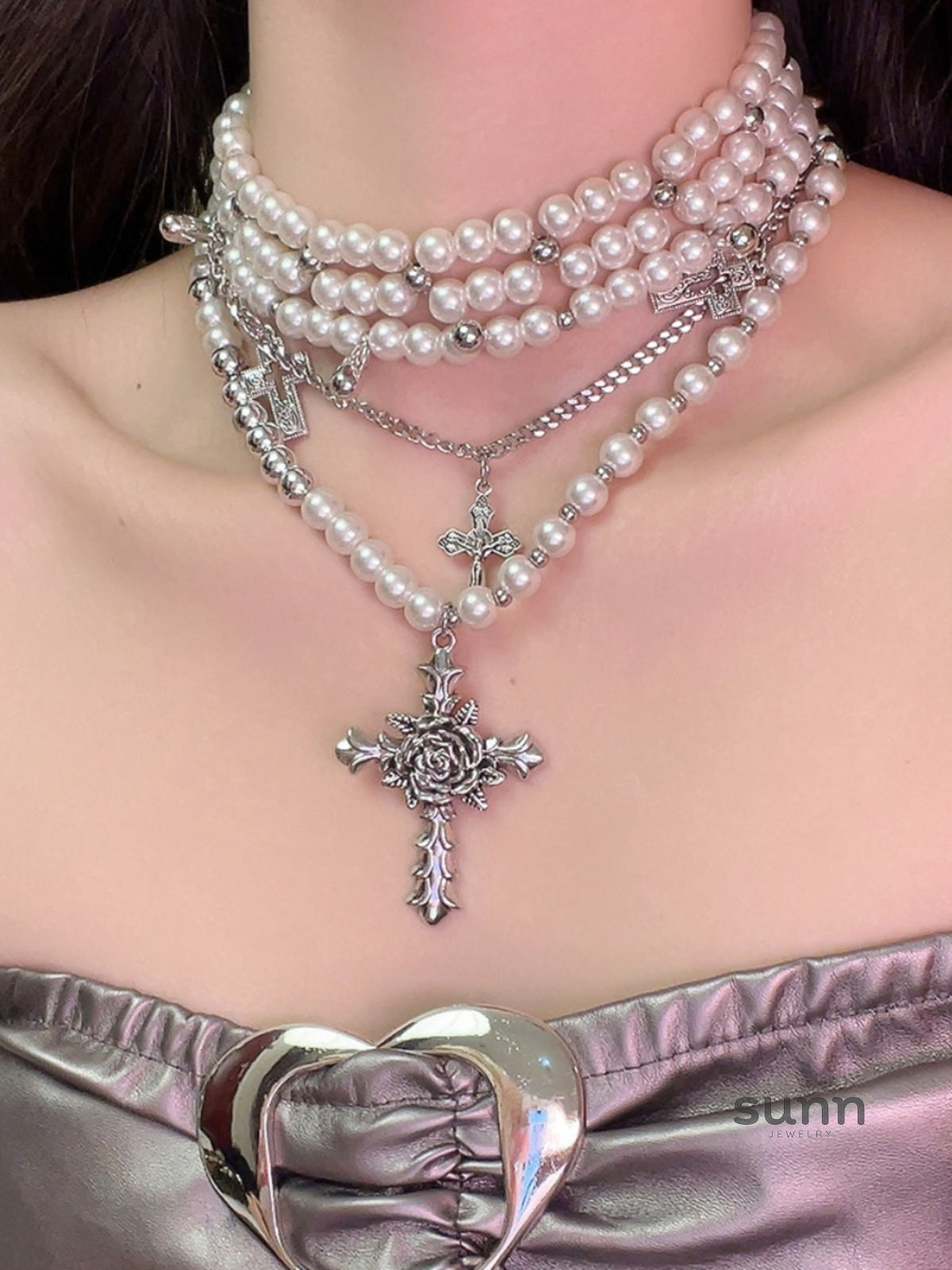 Rivkah Pearl Cross Layered Necklace [D2XACXYG]