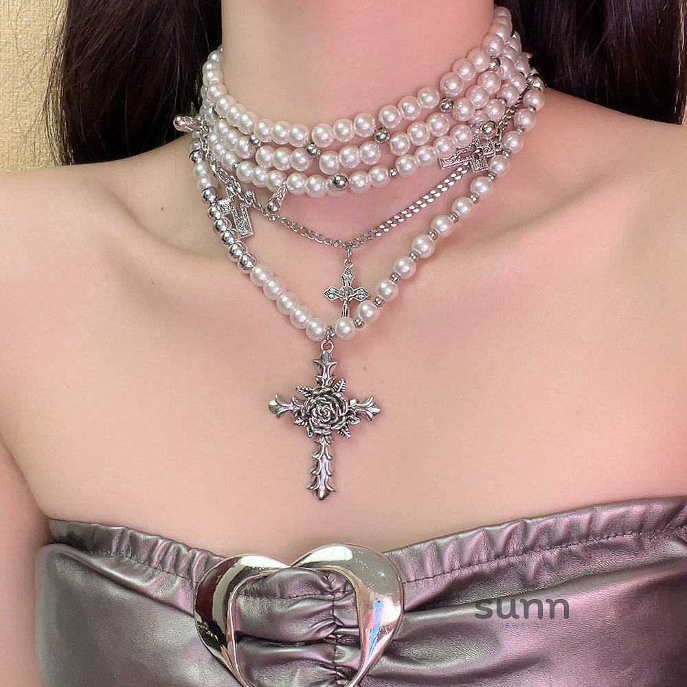 Rivkah Pearl Cross Layered Necklace [EXVS2QDE]