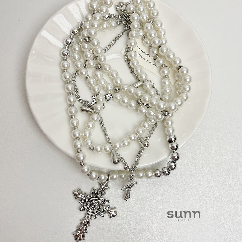Rivkah Pearl Cross Layered Necklace [5J1LBSJX]