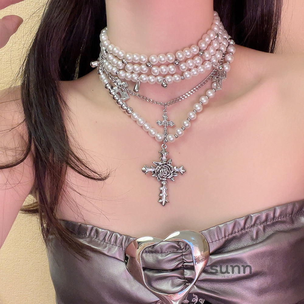 Rivkah Pearl Cross Layered Necklace [RUUDHJ84]