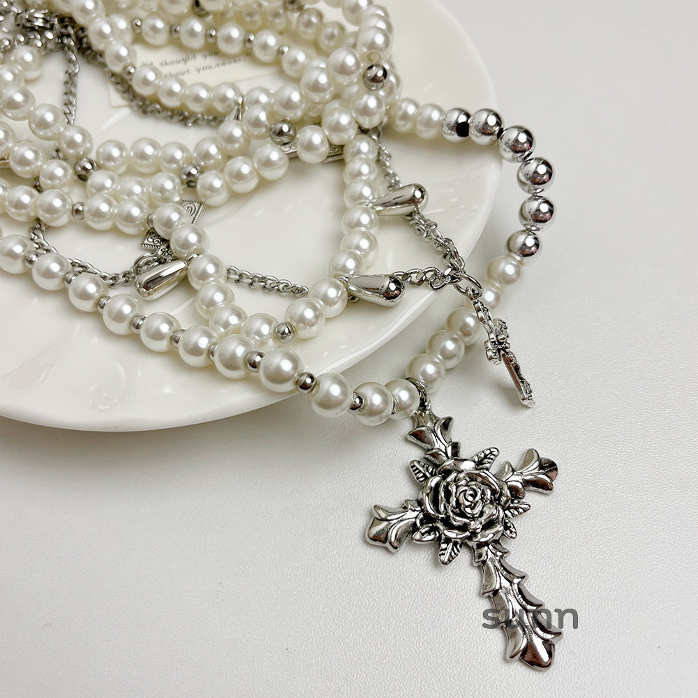 Rivkah Pearl Cross Layered Necklace [QOIR8AAP]