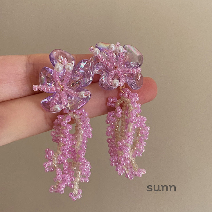 Robin Pink Floral Pearl Earrings [HGZ5F9V7]