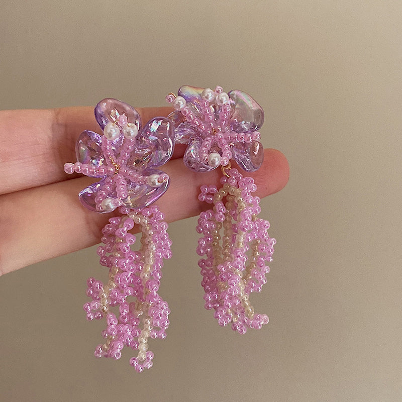 Robin Pink Floral Pearl Earrings [L8T56AMO]