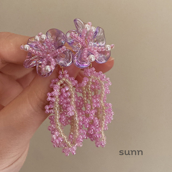 Robin Pink Floral Pearl Earrings [V6NFM6P4]