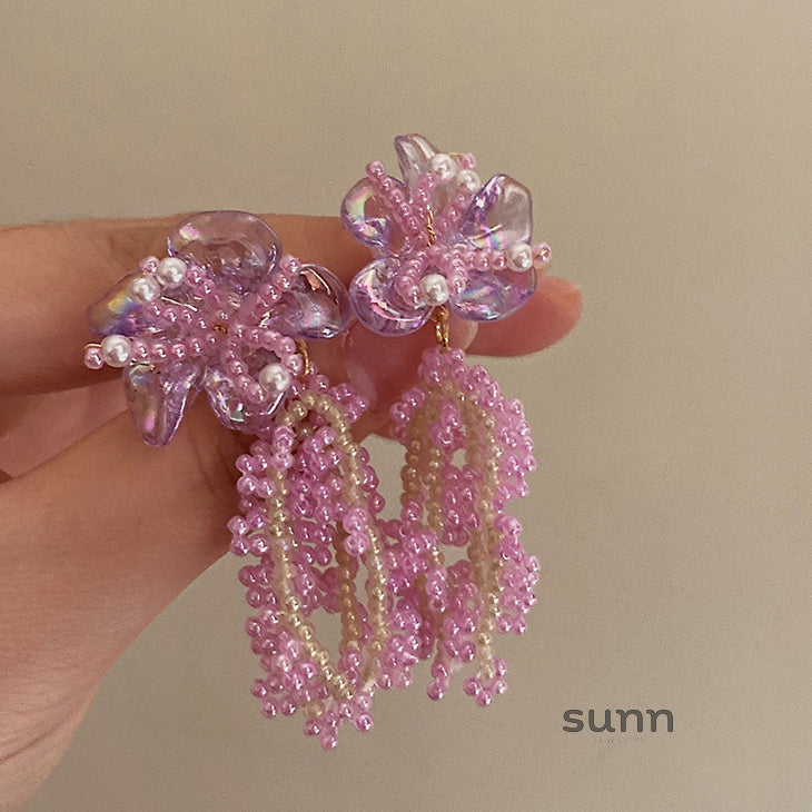 Robin Pink Floral Pearl Earrings [KGW5C24E]
