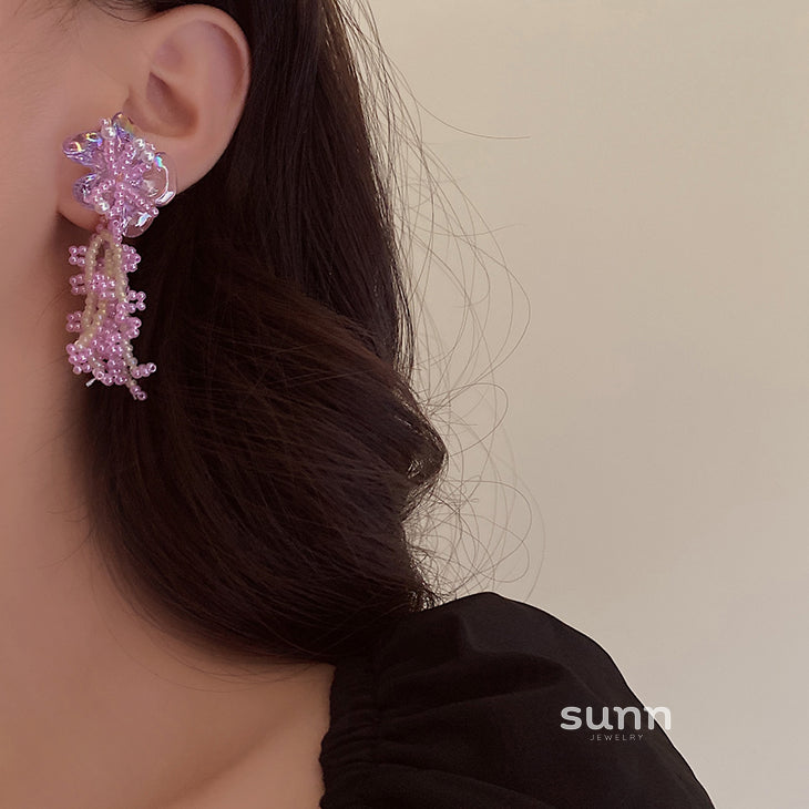 Robin Pink Floral Pearl Earrings [R10RHZGD]