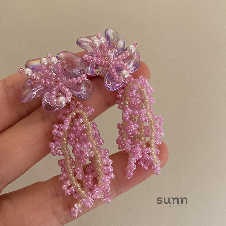 Robin Pink Floral Pearl Earrings [78OAU6E2]