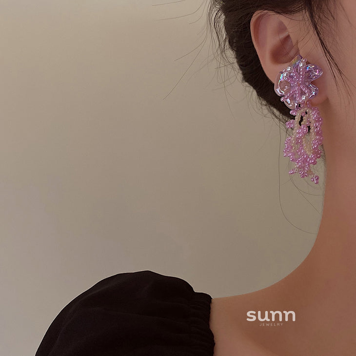 Robin Pink Floral Pearl Earrings [M1AJXYIG]