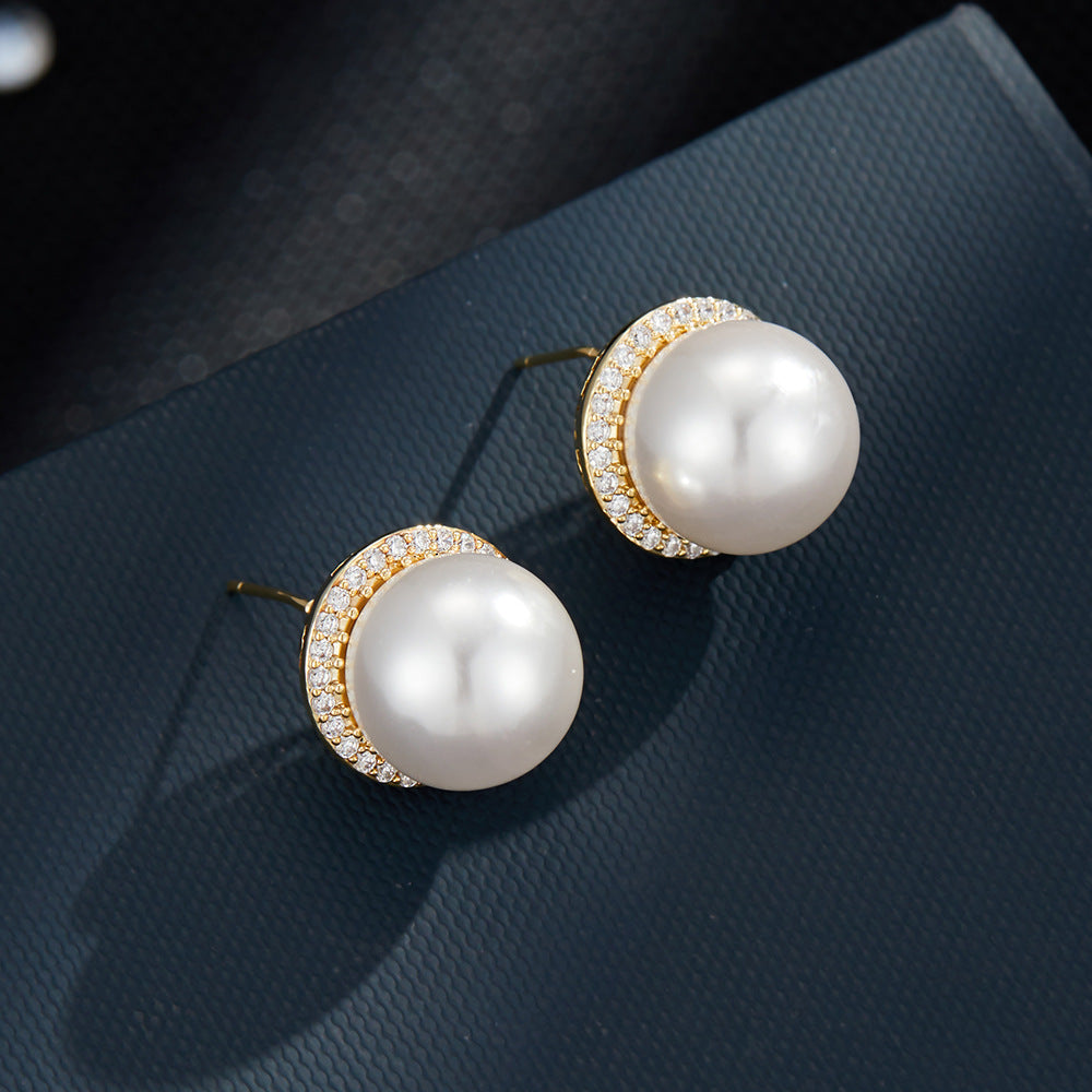 Ronnie Elegant Pearl Stud Earrings [55ECMEM3]