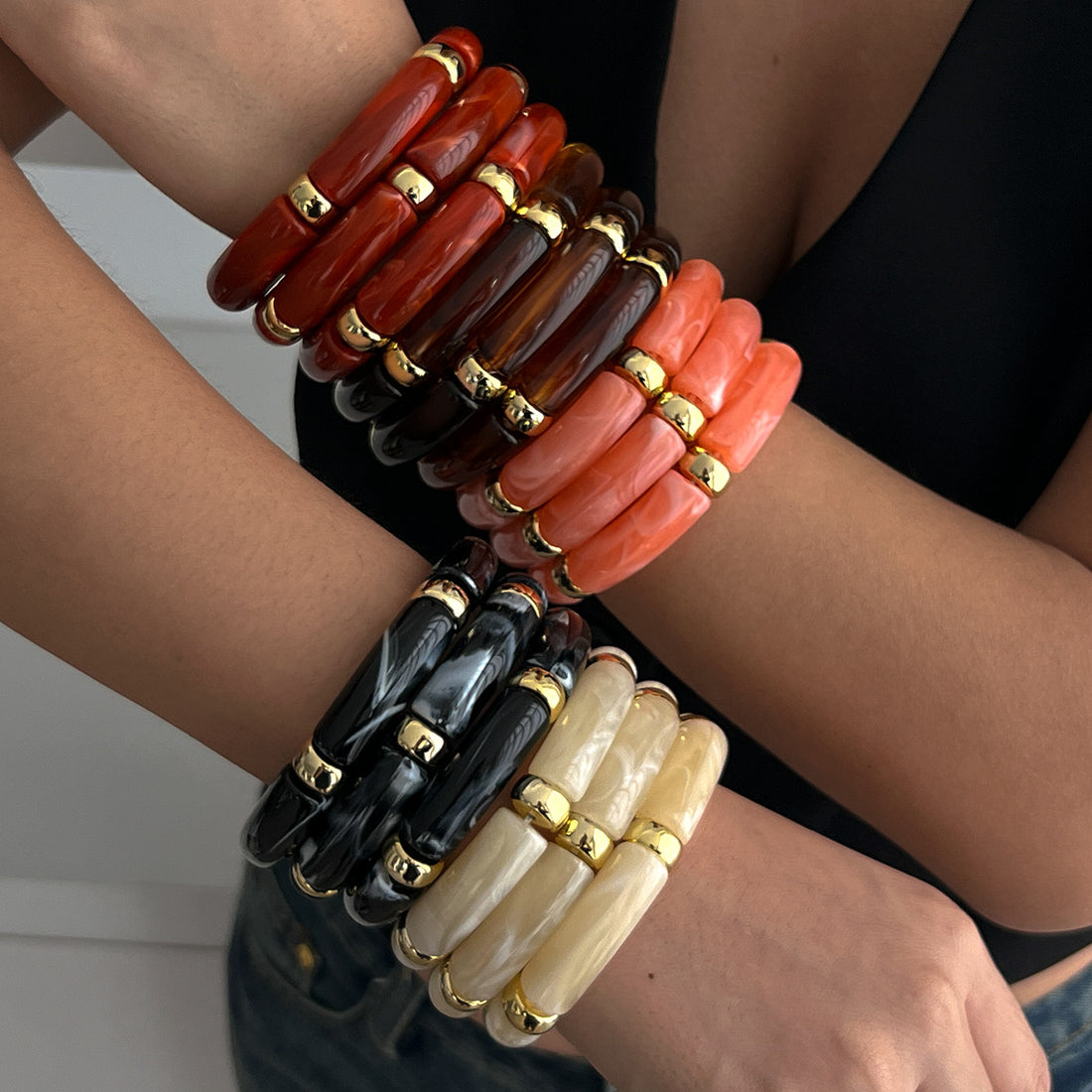 Rosalind Beaded Metal Bracelet Set [2I6A3N7V]