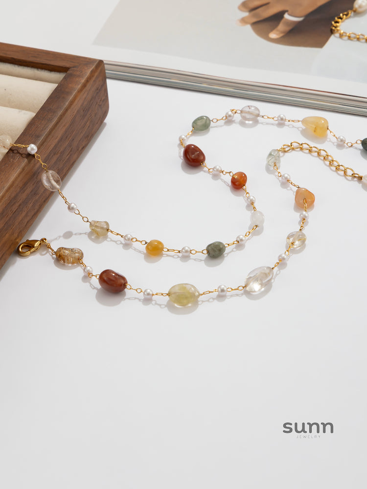 Rose Gemstone Beaded Necklace [6K05EH4D]
