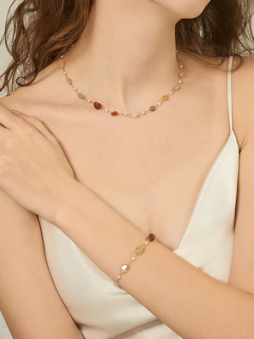 Rose Gemstone Beaded Necklace [5DSTP77J]