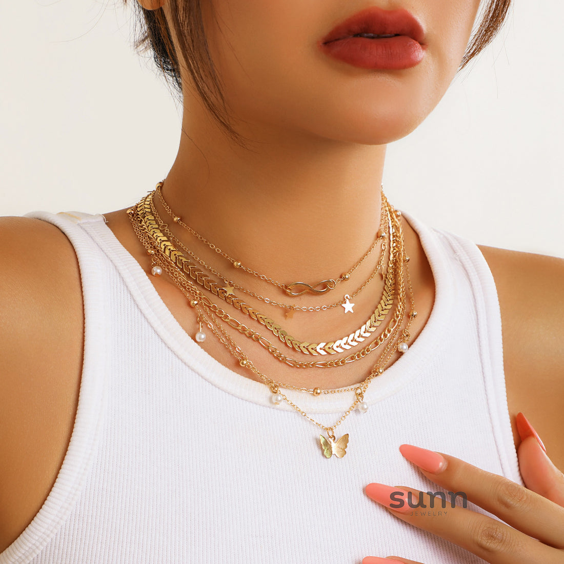 Roseanna Layered Butterfly Heart Necklace [AL969G0Y]