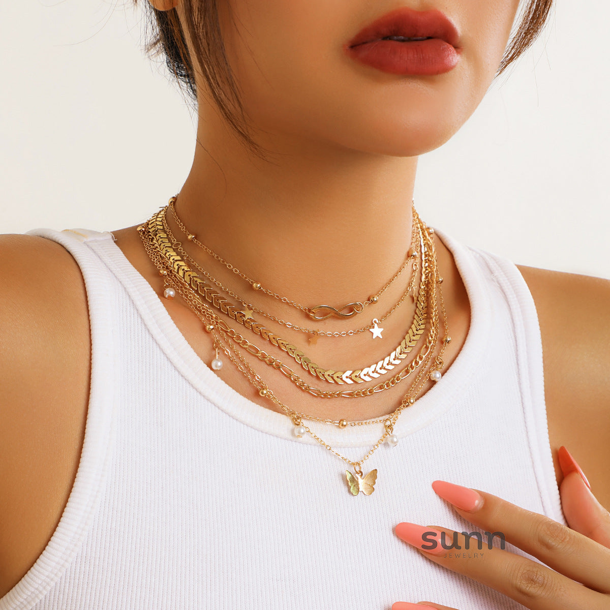 Roseanna Layered Butterfly Heart Necklace [1M8SZ8W0]