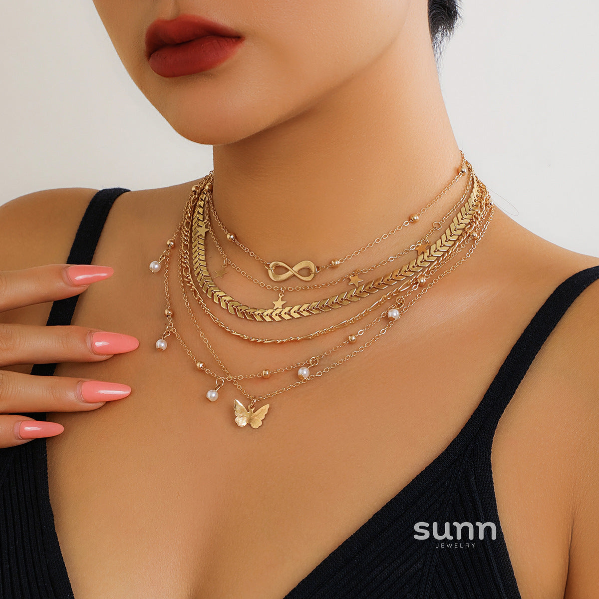 Roseanna Layered Butterfly Heart Necklace [2XWG4U67]