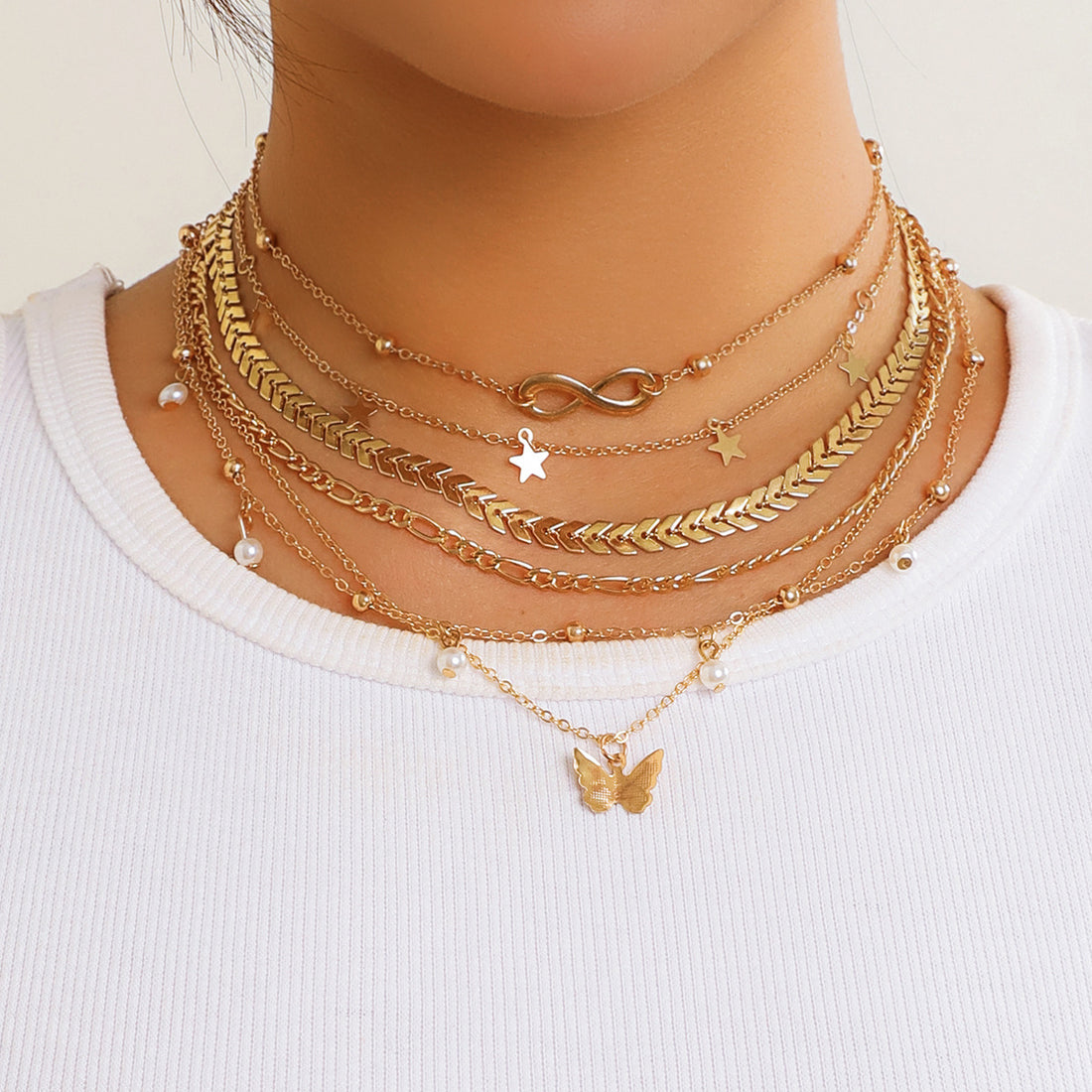 Roseanna Layered Butterfly Heart Necklace [AL969G0Y]