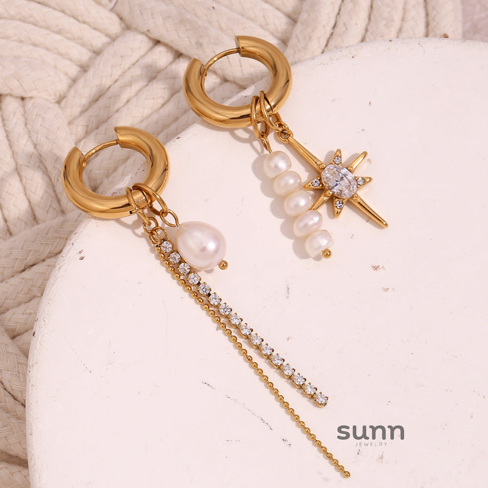 Rowena Asymmetric Pearl Star Earrings [R6KB2GI8]