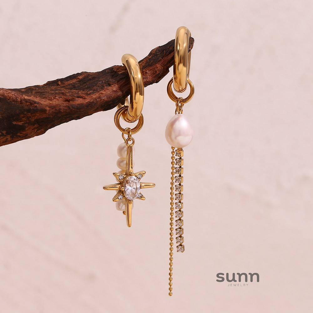 Rowena Asymmetric Pearl Star Earrings [XKQVRR8E]