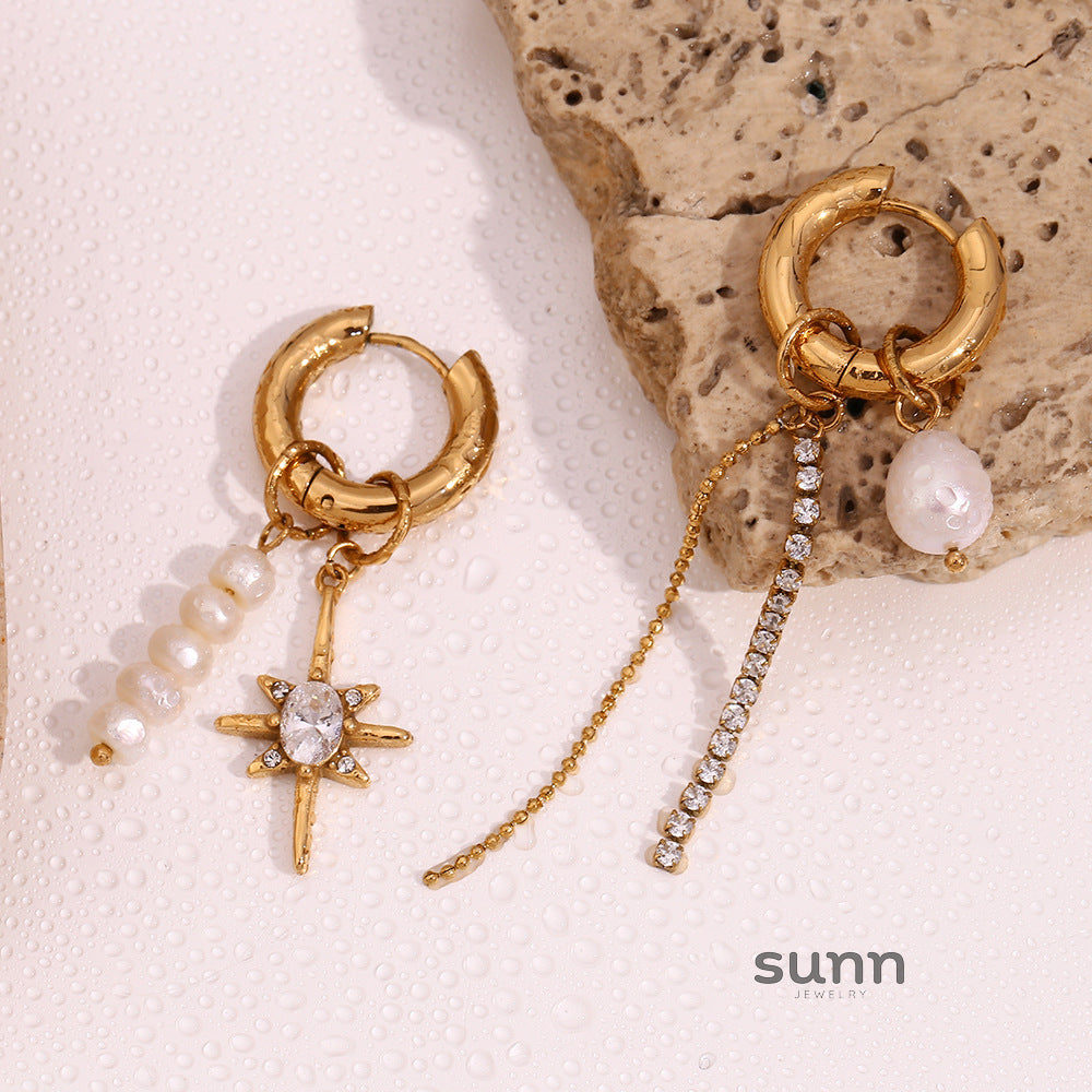 Rowena Asymmetric Pearl Star Earrings [NSL1A5XJ]