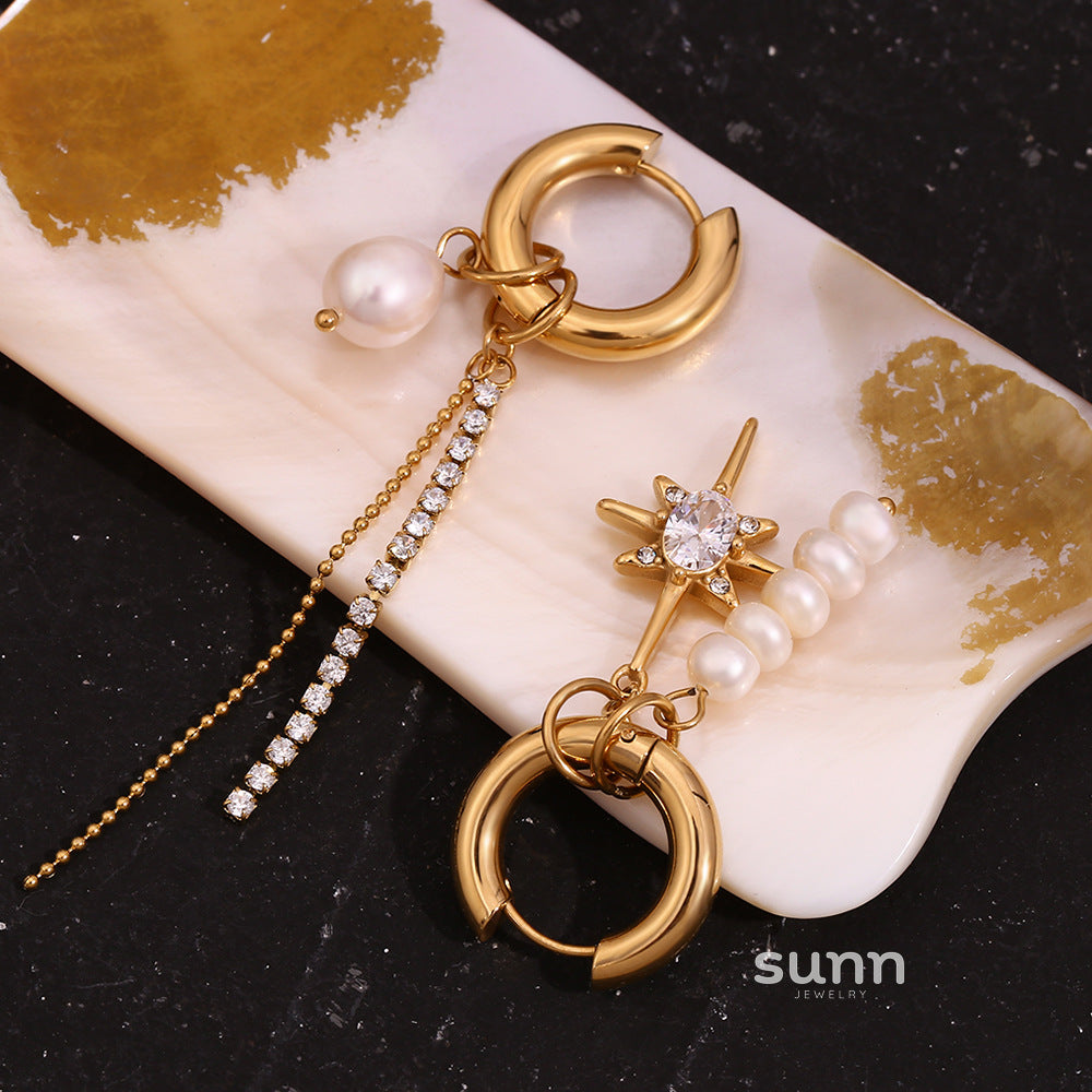 Rowena Asymmetric Pearl Star Earrings [9YFDHHV1]
