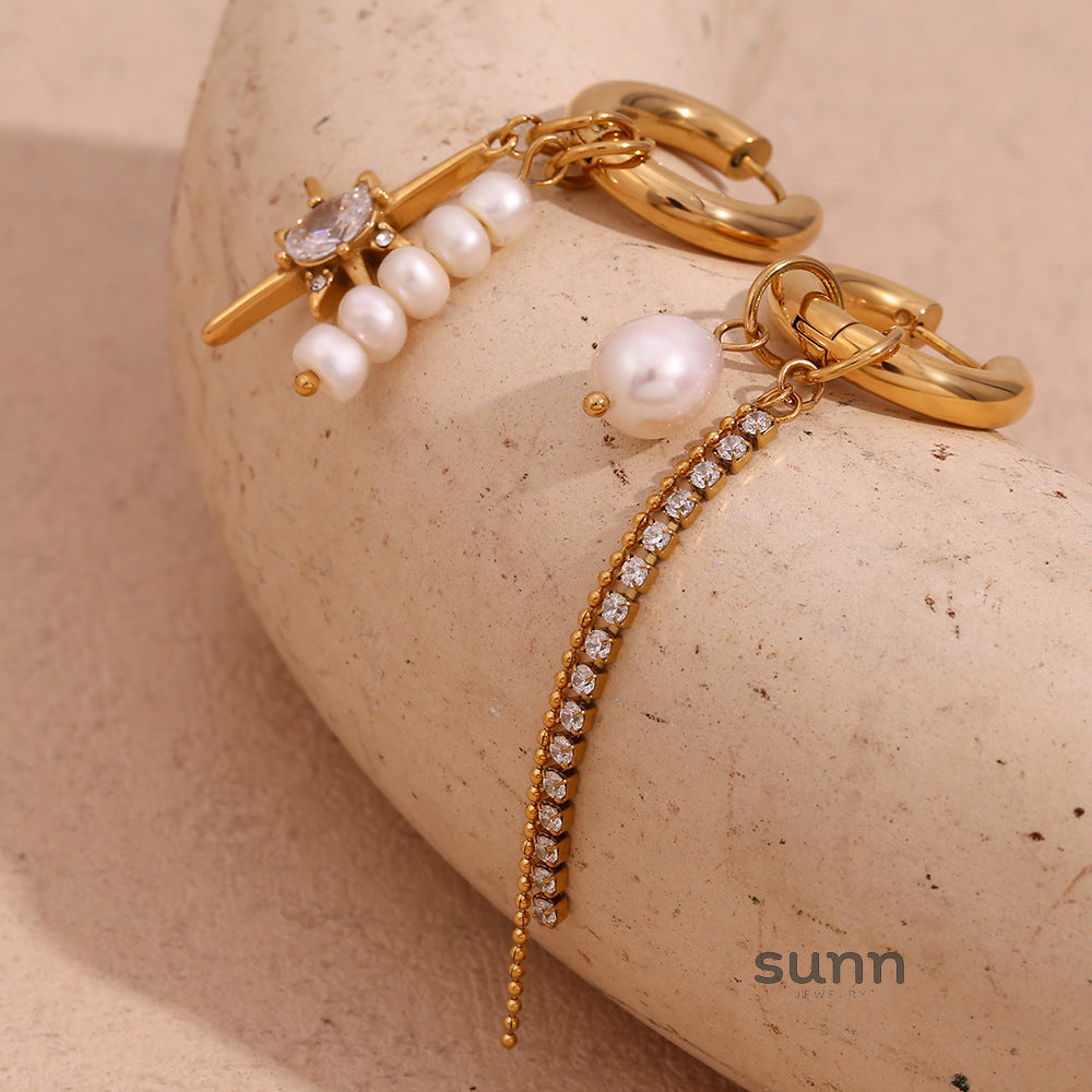 Rowena Asymmetric Pearl Star Earrings [QDZTWIRY]