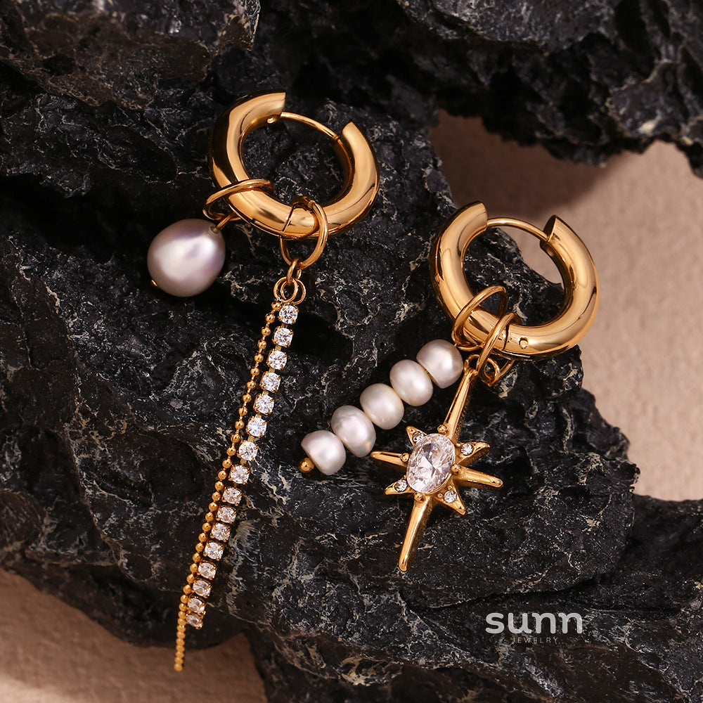 Rowena Asymmetric Pearl Star Earrings [VWYKG5E0]