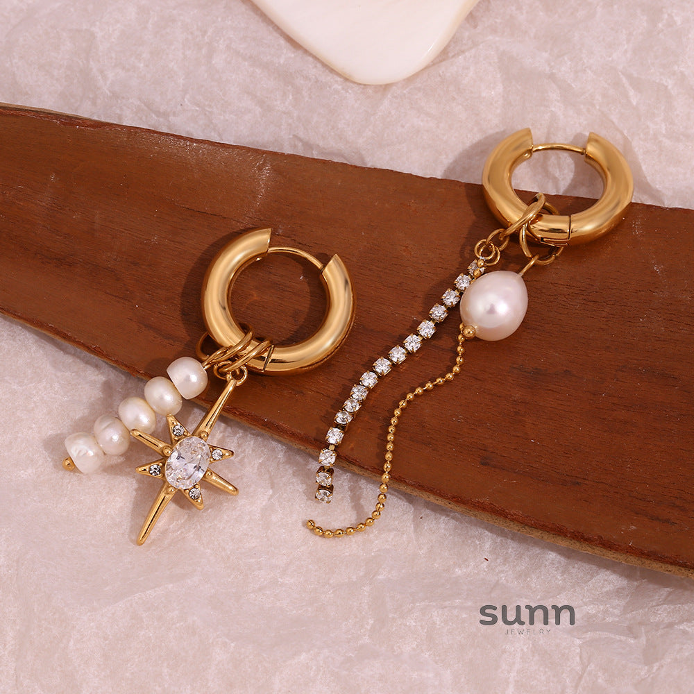 Rowena Asymmetric Pearl Star Earrings [M67KOE24]