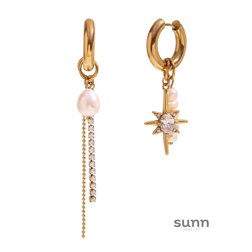 Rowena Asymmetric Pearl Star Earrings [H2HSY43G]
