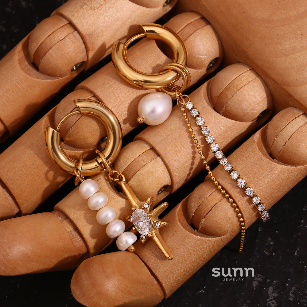Rowena Asymmetric Pearl Star Earrings [3E7SF9OI]
