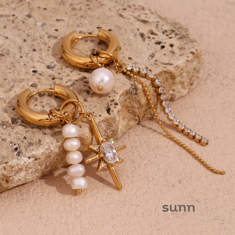 Rowena Asymmetric Pearl Star Earrings [9GPZ7X3W]