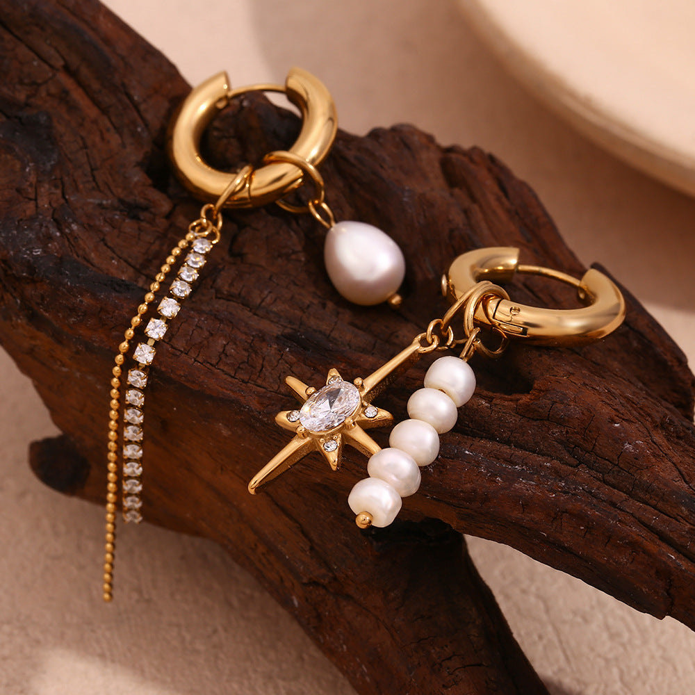 Rowena Asymmetric Pearl Star Earrings [XKQVRR8E]