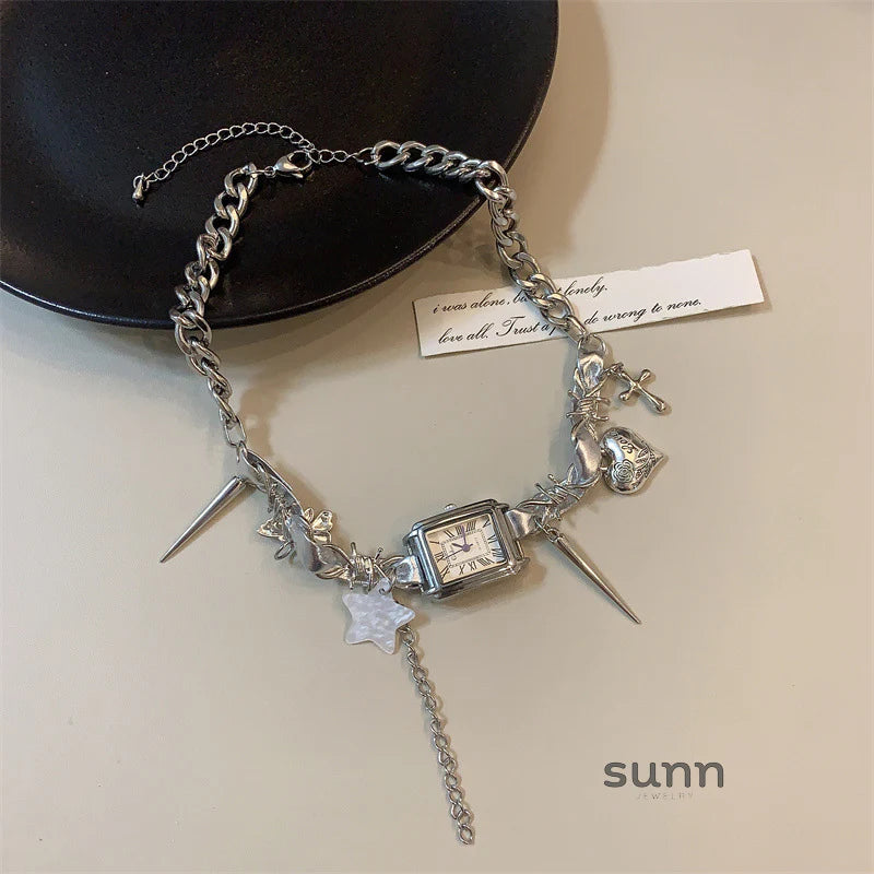 Ruthann Y2K Heart Clock Choker