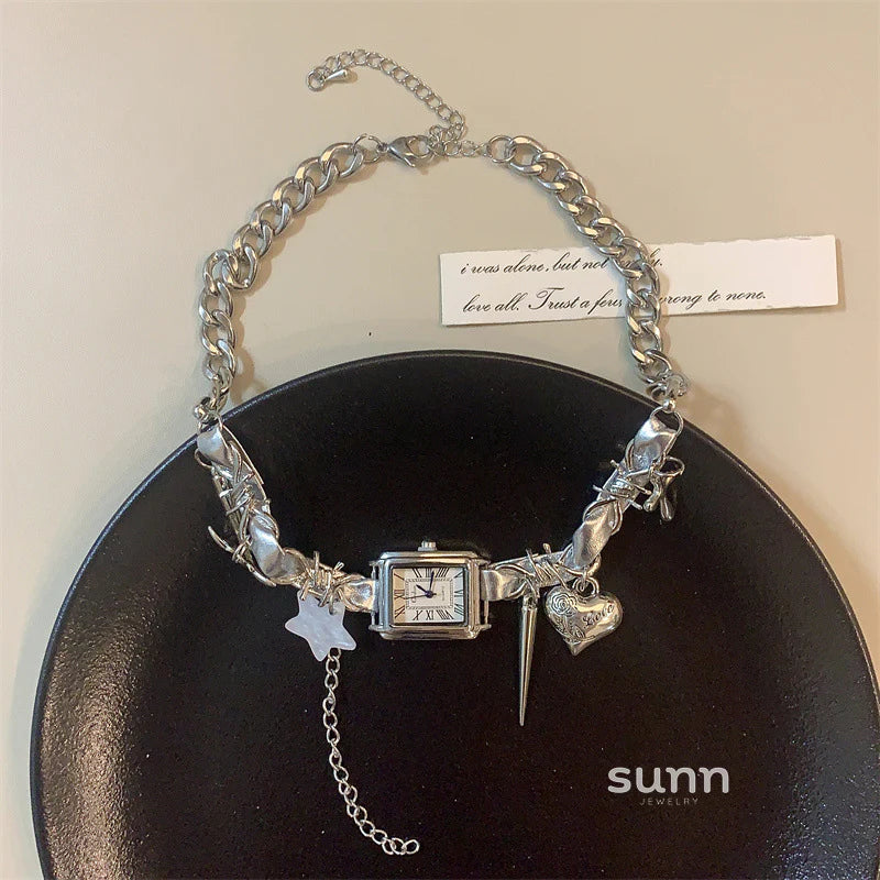 Ruthann Y2K Heart Clock Choker