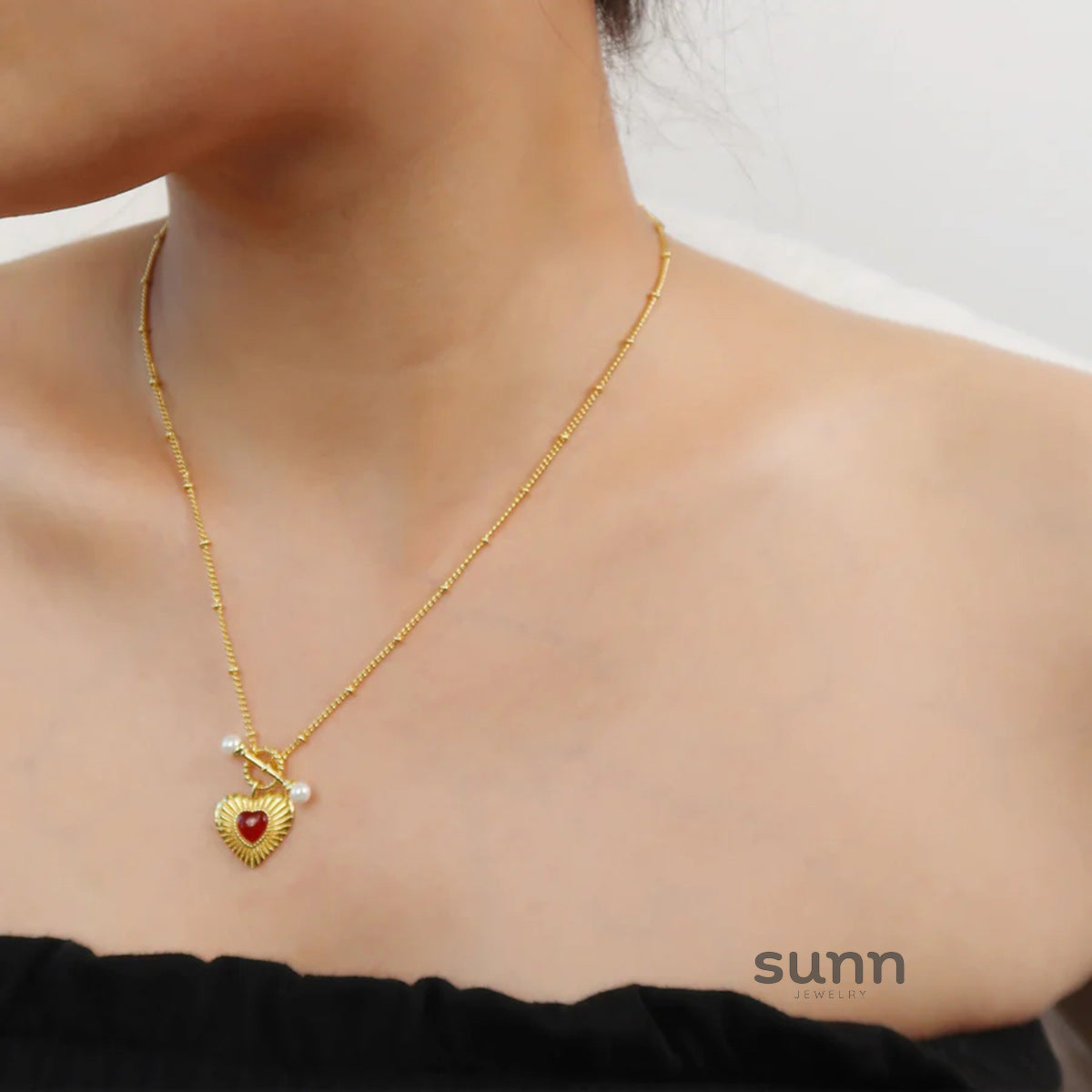 Ryder Pearl & Agate Heart Necklace [ACJ0TIOO]
